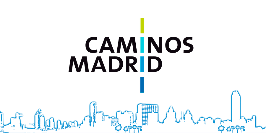 Cabecera con silueta de ciudad y logotipo de Caminos Madrid