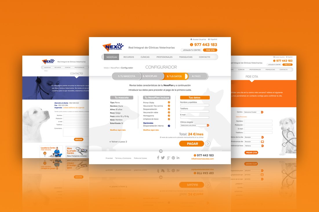 Diferentes imágenes de la pagina web de Nexo Centros Veterinarios