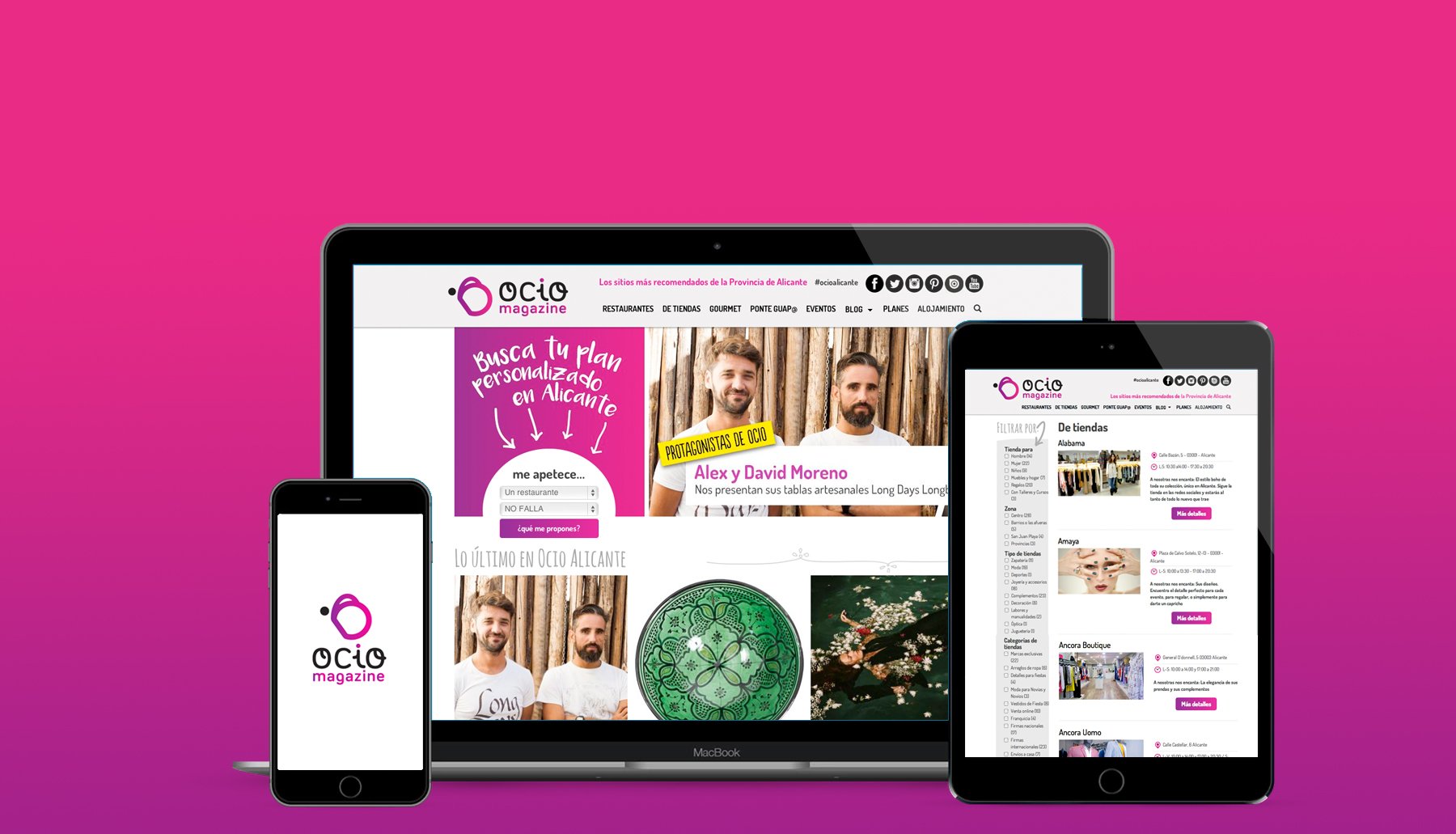 Cabecera de página del proyecto Ocio magazine con diferentes diseños responsive