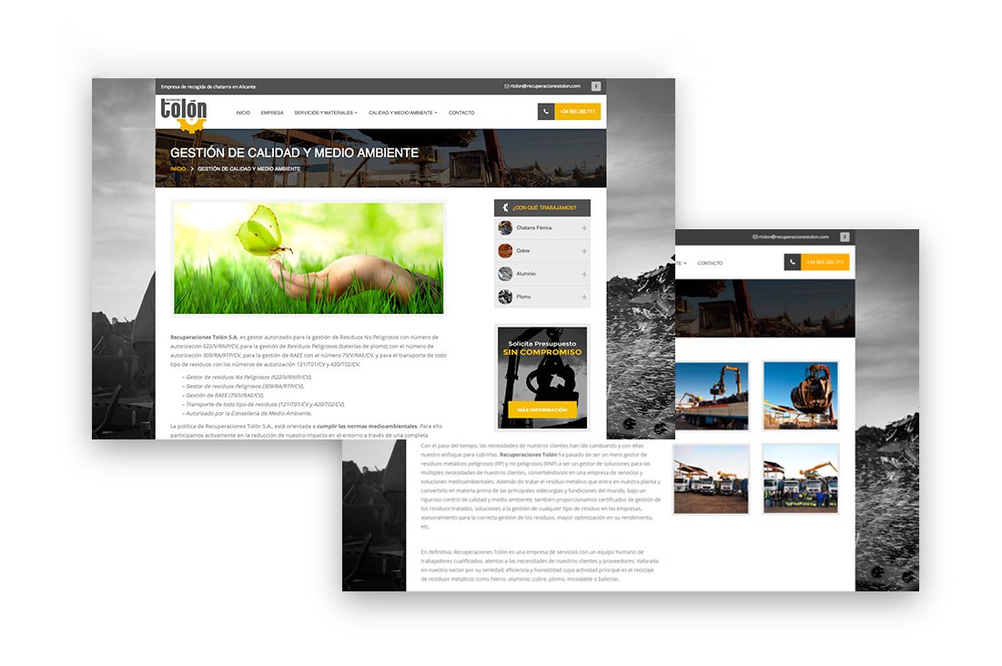 Imágenes del diseño de la página web de Recuperaciones Tolón
